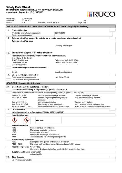 MSDS---920UV0014-UV-Thinner