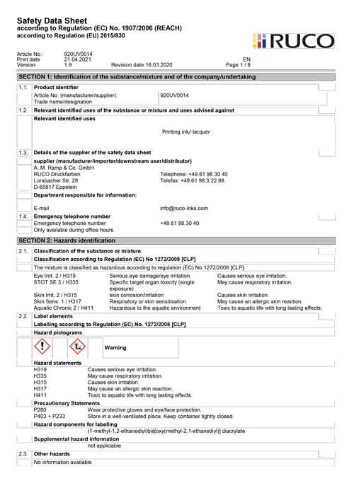 MSDS---920UV0014-UV-Thinner